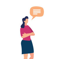 cartoon lady with orange speech bubble as an icon for a manager overseeing a learning culture